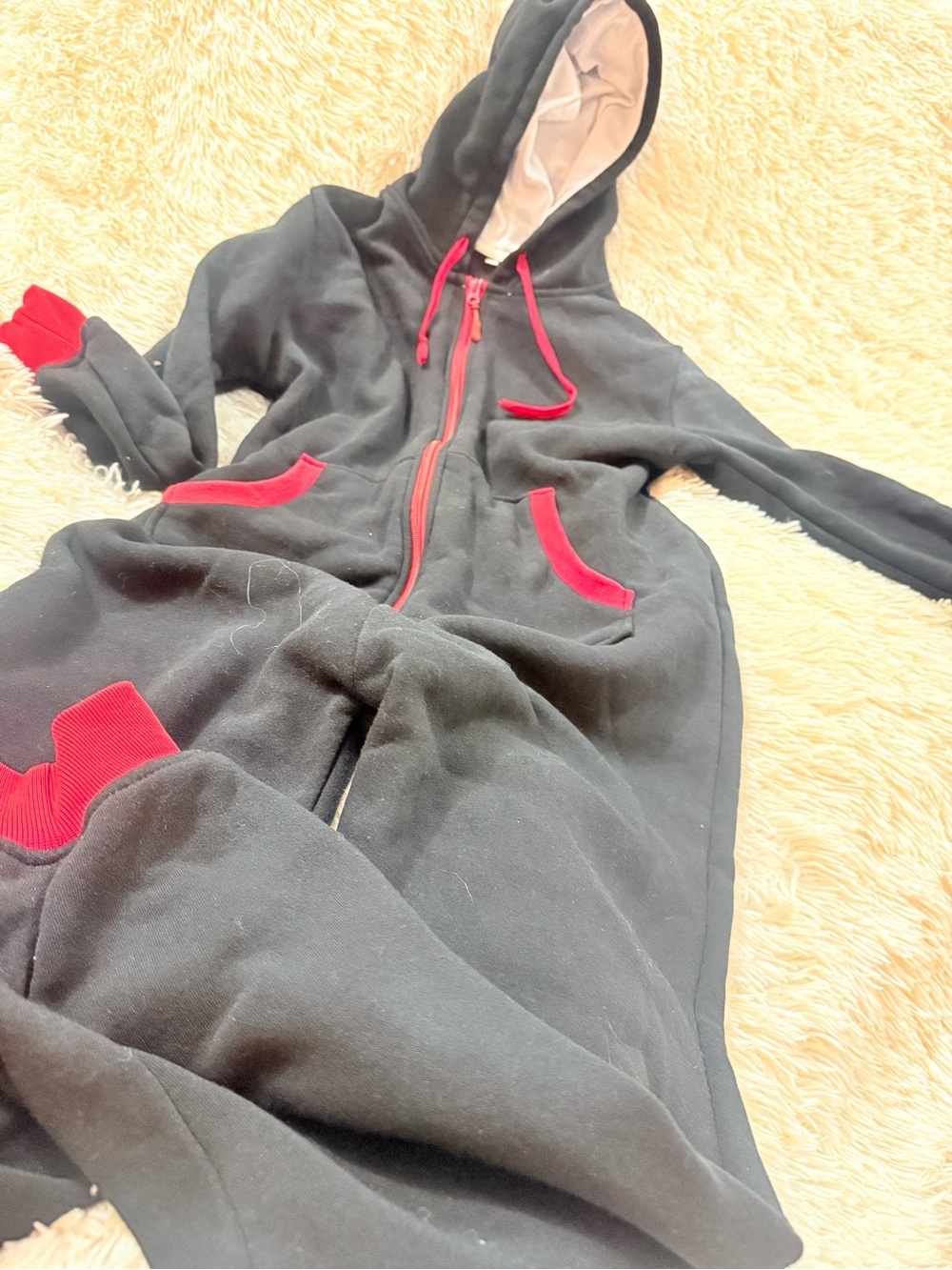 Adult onesie black and red thick and comfy with pockets